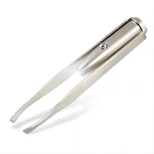 Pinza Depilar Cejas Acero Inoxidable Con Luz Led