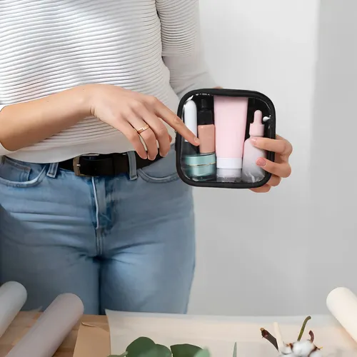 Mini Bolsa De Maquillaje Transparente Con Cierre Frontal, Z