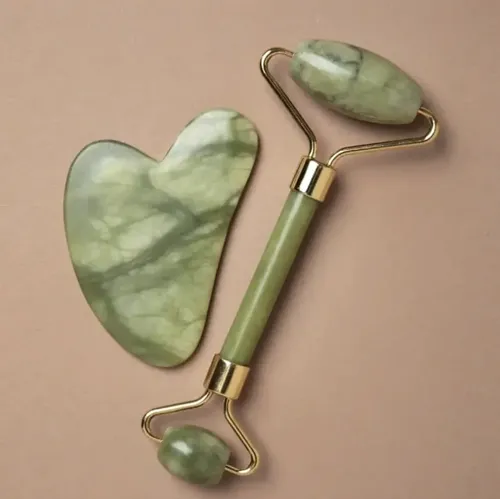 Masajeador Gua Sha Y Roller Facial Jade Premium