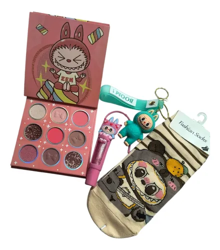Set Maquillaje Labubu Paleta Sombras Brillo Llavero Medias