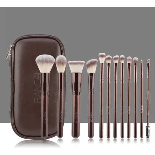 Set De 12 Pinceles Rancai Con Estuche De Cuero Marrón