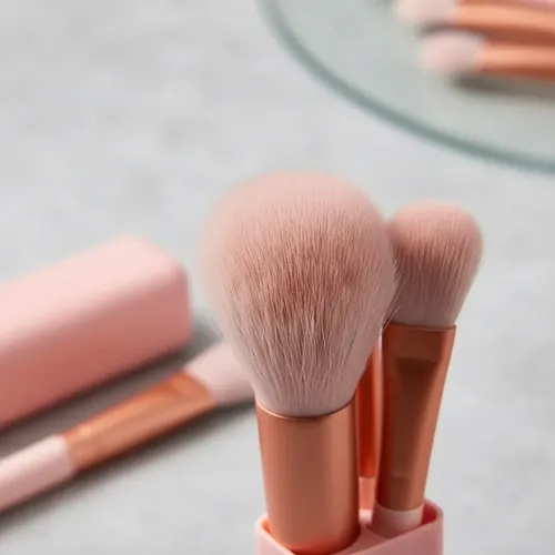 5 Pinceles De Maquillaje Kit Con Portapinceles.