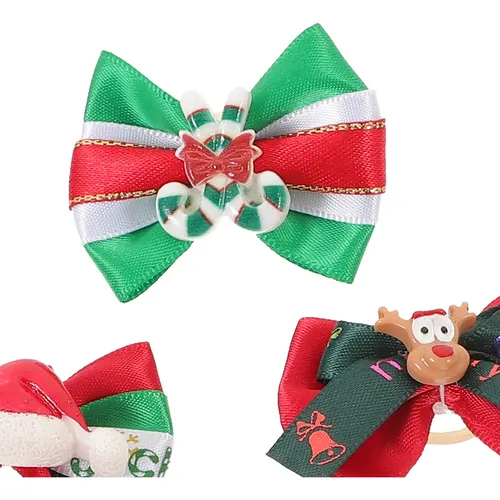10 Unidades De Lazos Para El Pelo De Navidad Para Mascotas,