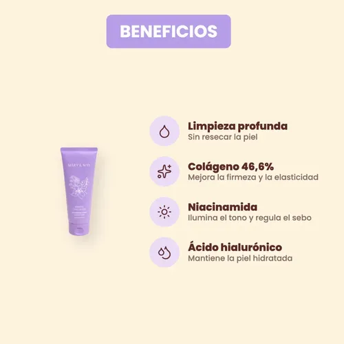 Espuma Limpiadora Facial Mary & May con Colágeno y Niacinamida para Piel Sensible