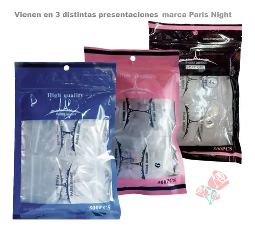 Tips Nails Paris Night X500 Soft Gel, Press On Coffin Bolsa