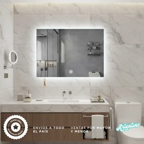 Espejo Luz Led Pared Smart Touch Dimmer Tritono Rectangular