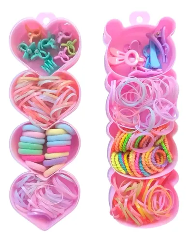 Set Box Infantil Con Colitas Y Hebillas Accesorios De Pelo