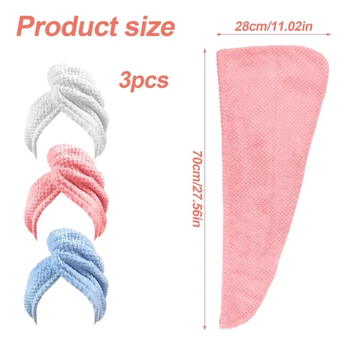 Toalla Microfibra Para Cabello 3 Pack, Gorro De Baño Ultra