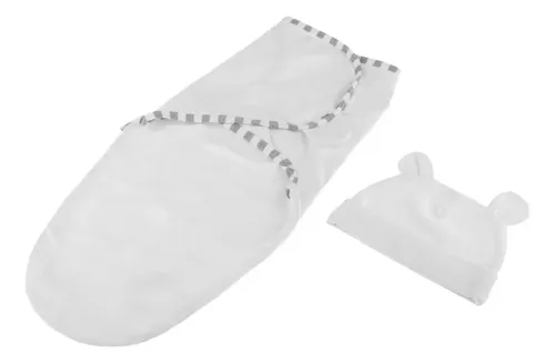 Toalla Swaddling De Algodón Con Gorro, Color Blanco