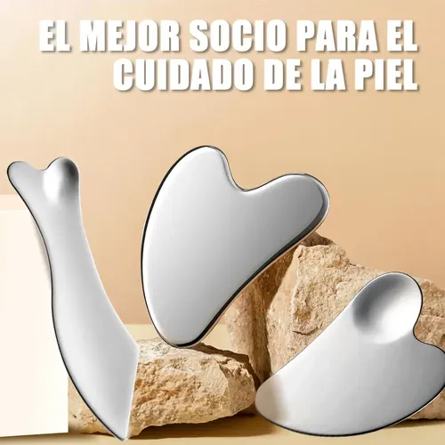 Kit 3 Piezas Guasha Facial Acero Inoxidable Masajes Cuello Todo Tipo De Piel Día/noche