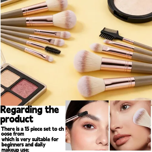 E Set 15 Brochas Maquillaje Profesional Fibra Suave