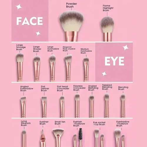 Set 42 Brochas Y Esponjas De Maquillaje Con Bolso Rosa