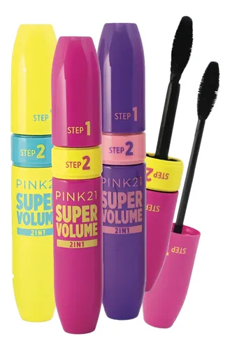 Mascara De Pestañas Negro 2 En 1 Pink21 Super Volume Color Amarillo