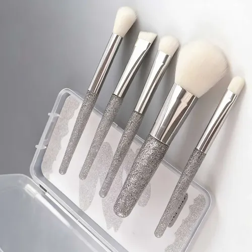 Juego De Brochas De Maquillaje Para Ojos Con Mango Brillante