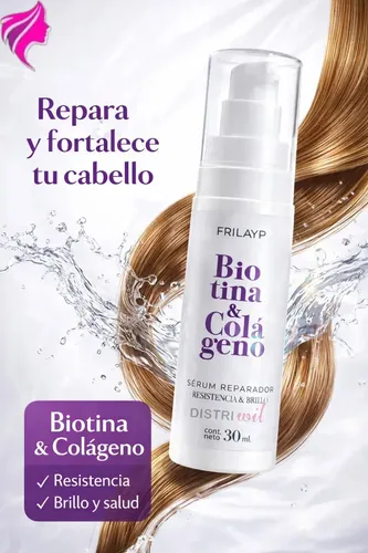 Serum Capilar Biotina y Colageno Frilayp X30ml – Resistencia y Brillo Extremo – Uso Profesional Cabellos Dañados Secos – Reparacion Suavidad Nutricion