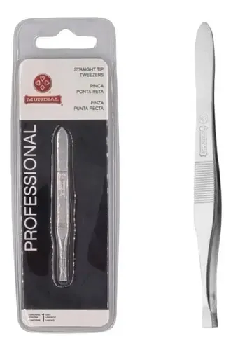 Pinza profesional de acero inoxidable para cejas en forma de C, punta recta, 7 cm