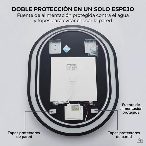 Espejo Ovalado Baño 60×80 Living Luz Led Regulable Aluminio