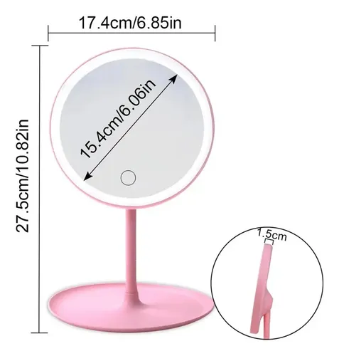 Espejo Redondo De Maquillaje Luces Led Táctil Con Base
