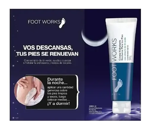 Crema hidratante Avon Footworks para los pies – 80g Fragancia crema hidratante nocturna