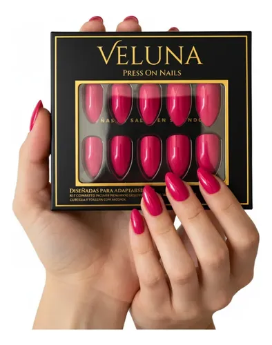 Uñas Press On Veluna Almendras – Cambian De Color Al Calor Color Fucsia Termocrómico