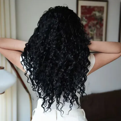 Peluca De Banda Negra Ondulada Profunda 65cm Para Mujer Xf