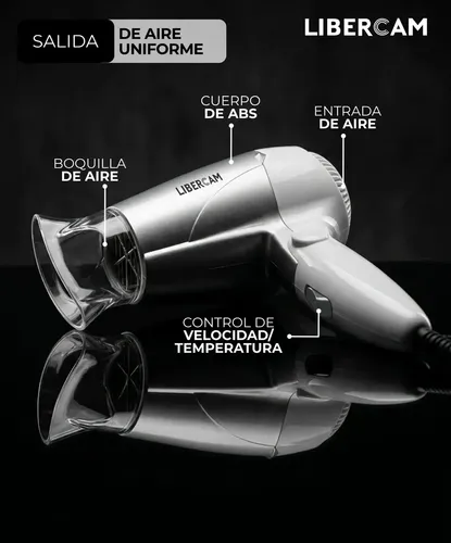 Secador De Pelo Cabello Libercam RSEC-01 Caliente 2 Velocidades 1000w Color Blanco y Gris