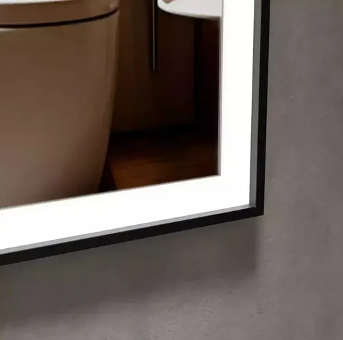Espejo Rectangular Luz Led Reloj 120x80cm Marco Negro
