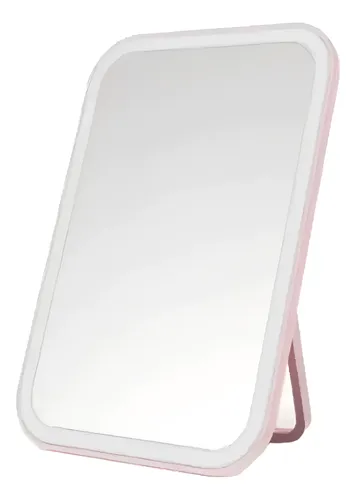 Espejo Led Recargable Rectangular Con Luz 3 Tonos Rosa