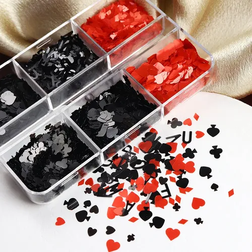 3 Pegatinas De Uñas De Póker Rojo Y Negro J