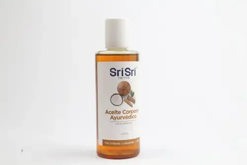 Aceite Corporal Masajes Sri Sri Ayurveda Vegano Coco Sandalo Tipo de envase Pote Fragancia Coco y Sándalo Tipos de piel Todo tipo de piel