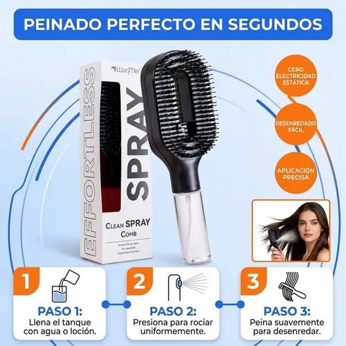 Cepillo Desenredante Spray 2 En 1 Antifrizz Hidratacion