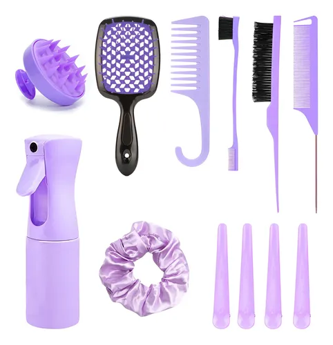 A Kit 12pz Peine Y Masaje Y Cepillo Adecuado Cabello Rizad
