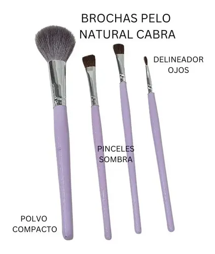 Set X4 Maquillaje Pincel Pelo Natural Cabra +estuche Make Up Color Violeta