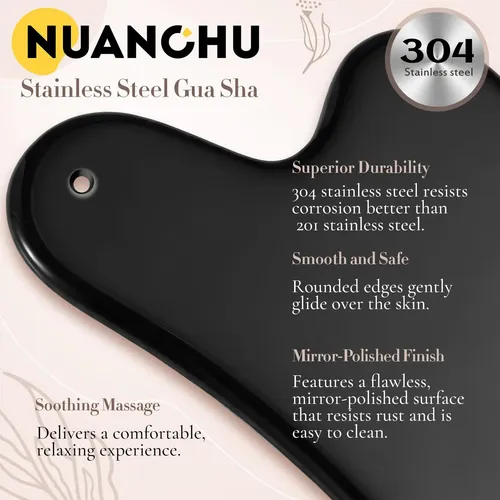 Gua Sha Facial Nuanchu Acero Inoxidable Corazón Negro