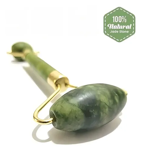 Masajeador Facial Rodillo De Piedra Jade Natural Doble Verde