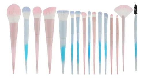 Set De 16 Brochas De Maquillaje Degradado Azul Y Rosa
