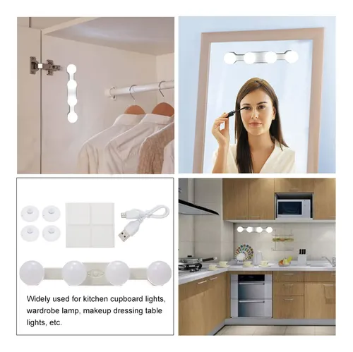 Luces Led De Espejo Con 4 Bombillas, Recargables Por Usb, In