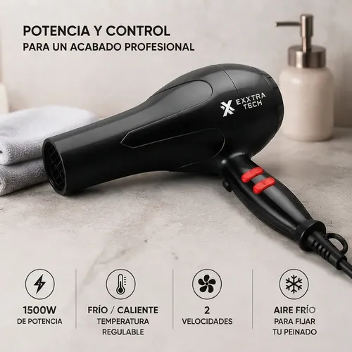 Secador De Pelo 1500w 2 Velocidades Frio Calor Premium