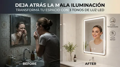 Espejo Cuadrado 70cm Con Luz Led Fría, Cálida Y Natural