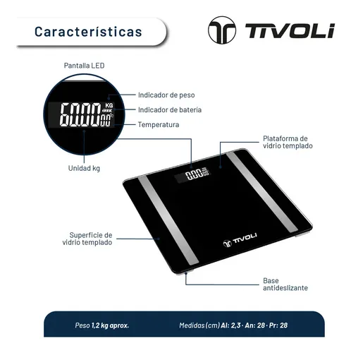 Balanza Digital Baño Tivoli Bluetooth Sensor Temperatura Color Negro