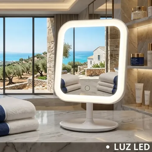 Espejo Rectangular Con Luz Touch Blanco Led Usb Maquillaje