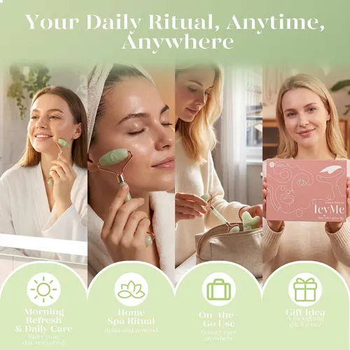 Set Rodillo Jade Y Gua Sha Facial Baimei Verde Claro