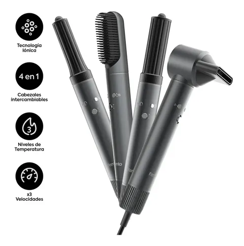 Secador de Pelo Moldeador Iónico 4 en 1 Cepillo Rizador Multi Styler Multifuncion Cabezales Femmto Ventus Styler