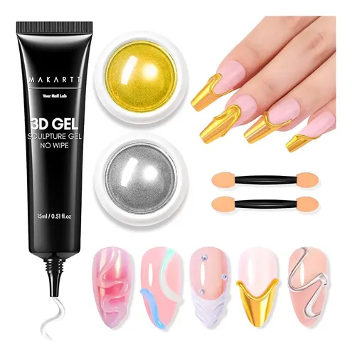 Kit Gel 3d Y Polvo Cromo Para Uñas Manicura Pedicura