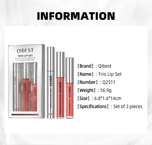 Set Qibest Labial Peel Off Mate Brillo Perla Sin Transferenc