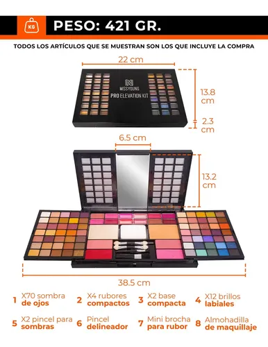 Set Maquillaje 70 Sombras Rubor Polvo Compacto Labial