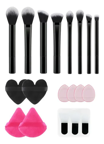 Set De 19 Brochas De Maquillaje Con 8 De Retoque En Negro