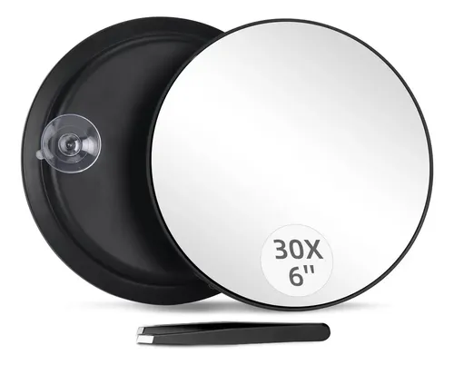 Espejo De Aumento Redondo 30X Jadazror 15cm Negro Para Maquillaje Con Ventosas
