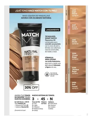 Avon Match Me Base Maquillaje Natural Finish 250ncream Beige