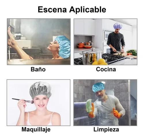 6×gorros Baño Ducha Doble Capa Impermeable Reutilizable Azul